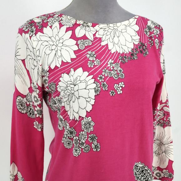 Talbots Sweater Petites SP PS Pink White Floral Cotton Knit Pullover Lightweight - Picture 6 of 11